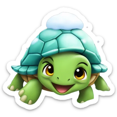 Happy excited cute turtle enjoying the first snow sticker