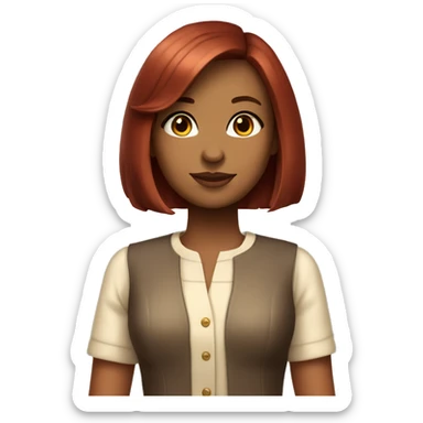 Dark red haired Girl with Bob haircut and Brown eyes sunkissed Skin with old Money Classic Outfit sticker