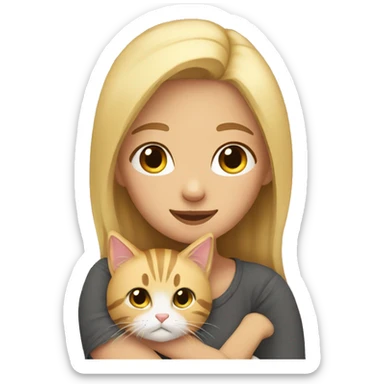 Blonde girl cuddling with tabby cat sticker