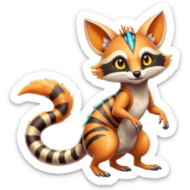 Fiery Wicked Cool Hot Edgy Badass Genet-Numbat-Sergal-Meloetta-Vernid-Civet-Trico-fusion-hybrid-creature sticker