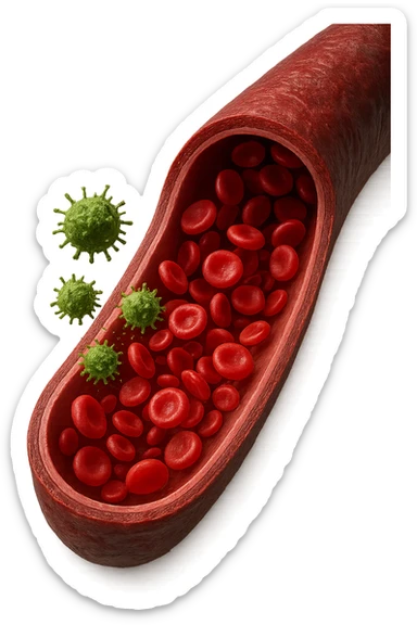tossine che entrano in una vena umana anatomica realistica, vista dall'alto, iperrealistica 4k sticker