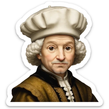 emoji of rembrandt,-shown-as-a-master-artist-with-deep,-introspective-eyes-and-richly-detailed-period-clothing,-rendered-with-dramatic-chiaroscuro-lighting-that-emphasizes-his-legacy white puffy hat sticker