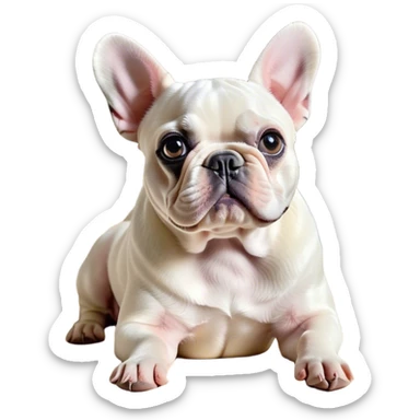 Cinematic Noble Pied French Bulldog Portrait Emoji, Radiating regal yet playful charm, with a distinctive pied fur of contrasting hues and a sculpted, expressive face featuring gentle, wise eyes and a confident stance, simplified yet artistically detailed, glowing with a soft, sophisticated radiance, high shine, exuding intelligent nobility and refined flair, soft glowing outline, capturing the essence of a noble Pied French Bulldog that embodies both strength and grace! sticker