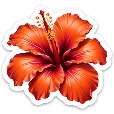 Realistic Hibiscus, vibrant color, ￼due tone red orange, high definition, dew drops sticker