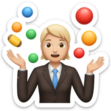an emoji that depicts a product manager juggling work while mildly panicked and gender neutral  sticker