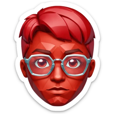 A single red crystal gemstone character wearing glasses,  irregular with faceted very sharp sides,, , high detail, sticker