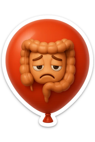 EMOJI STILE IPHONE 3D DI INTESTINO 3D CON ESPRESSIONE TRISTE  IN VOLTO CHIUSO IN UN PALLONCINO ROSSO, FAGLI ANCHE LA PARTE BIANCA DEGLI OCCHI, NON SOLO LA PUPILLA sticker