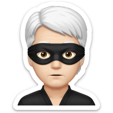 A guy with standing white hair and a black blindfold without eyeholes sticker