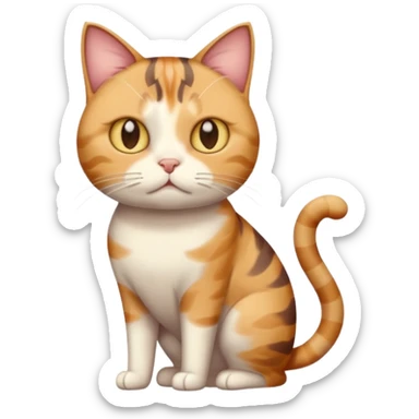 full body calico tabby cat with skinny head and fat body with an anxious face sticker