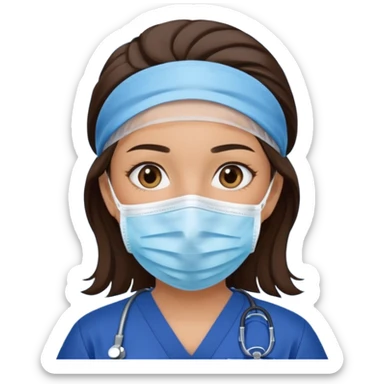 Surgical Face mask on a brunette girl in navy blue scrubs  sticker