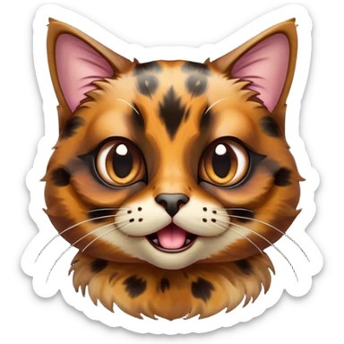 Cinematic Comical Tortoiseshell Cat Portrait Emoji, Head cocked dramatically with an over-the-top shocked expression, featuring a rich mottled fur of browns and blacks and wide, comically animated eyes full of playful disbelief, simplified yet hilariously detailed, glowing with a bold, sassy radiance, high shine, exuding a mischievous and spirited charm, styled with a soft glowing outline, capturing the essence of a tortoiseshell cat that appears ready to burst into comical antics! sticker