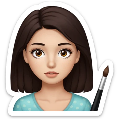 too dark brown 3c hair with dark brown eyes and too long lashes and some make up with freckle and light brown skin sticker