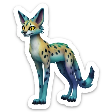 Epic Edgy Colorful ethereal eldritch Sergal-Serval-Vernid full body sticker