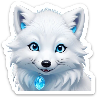 Cinematic Comical Arctic Fox Portrait Emoji, Head tilted dramatically with an exaggeratedly amused expression, featuring a striking, glossy white Fur with bold icy blue accents and wide, expressive eyes filled with playful disbelief, Simplified yet hilariously expressive features, highly detailed, glowing with a slightly sassy glow, high shine, dramatic yet playful, stylized with an air of cheeky arctic mischief, bright and endearing, soft glowing outline, capturing the essence of a spirited and over-the-top arctic fox, so meme-worthy it feels like it could side-eye its way into internet fame instantly! sticker