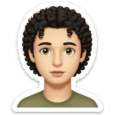 20 year old boy with black curly/wavy hair black eyes medium sized lips black eyebrows well shaped , naturally long eyelashes, square jaw and olive toned italian skin  sticker