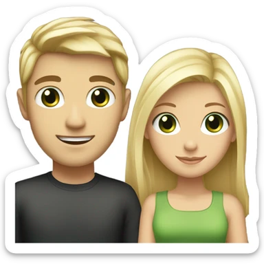 Blonde girl with green eyes smiling with her boyfriend who is tall and has black hair and brown eyes sticker