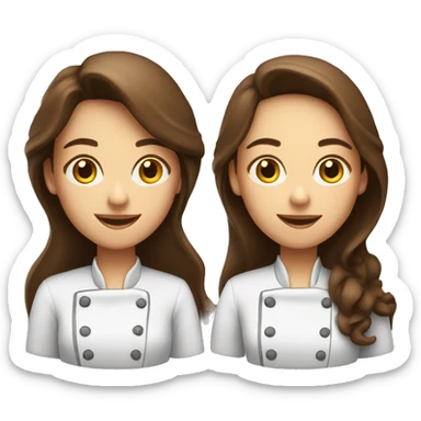 Two female cooks for a logo. The first one has long chocolate brown straight hair. The second one has long golden wavy hair. sticker