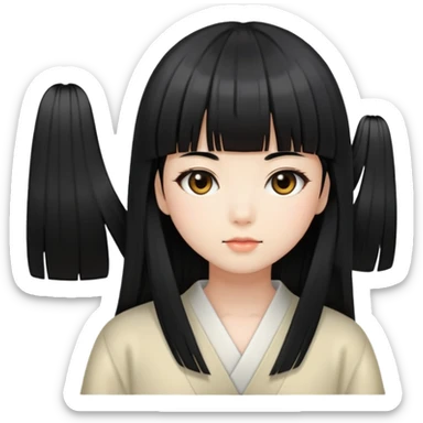 Japanese girl with straight bangs and long straight black hair sticker