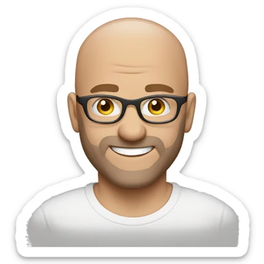 white hazel eyed bald facial hair guy with glasses and white t-shirt smiling sticker