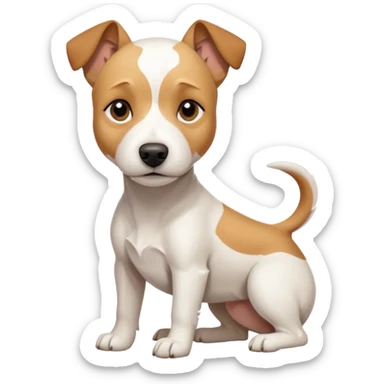 a full body facing front on of a buff white parson russell terrier looking dog the size of a kelpie with light brown long ears resting on its face and a light brown patch above one eye and a large snout. the rest of the dog is completely white.  sticker