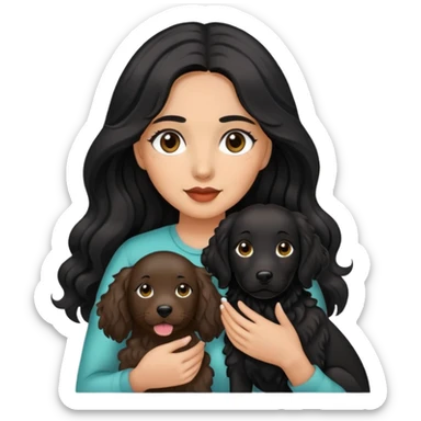 woman with olive skin, brown eyes and long lashes, and long black wavy hair holding all black retriever  sticker