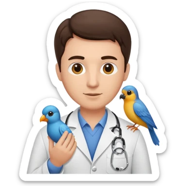 brunette man veterinarian with bird sticker