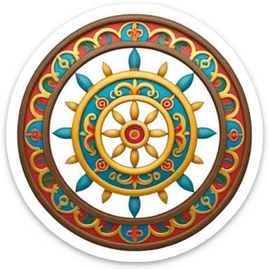 Tibetan Wheel of Life emoji, circular wheel with intricate segments and spiritual motifs, inspired by Tibetan Buddhist art, clear spiritual style sticker