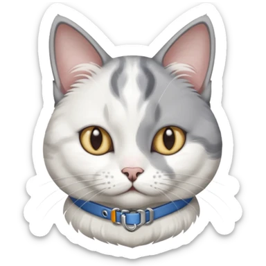disabled grey and white cat in pet mobility aide sticker