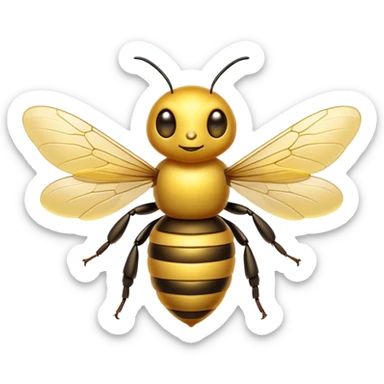 Cinematic Noble Bee Portrait Emoji, Poised and industrious, with a compact, fuzzy body in golden-yellow hues, delicate translucent wings, and a focused, determined expression with sparkling eyes, Simplified yet sharp and sophisticated features, highly detailed, glowing with a soft, sunny radiance, high shine, intelligent and diligent, stylized with an air of natural elegance, focused and alert, soft glowing outline, capturing the essence of a watchful bee that appears ready to buzz out of the screen with effortless authority! sticker