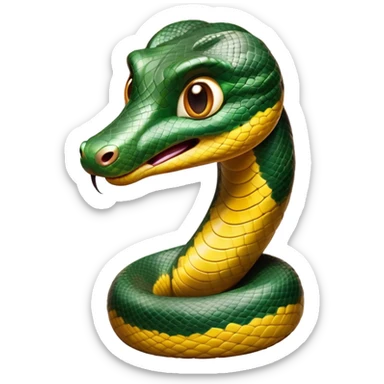 Cinematic Comical Anaconda Portrait Emoji, Head tilted dramatically with an exaggeratedly shocked expression, featuring a robust, patterned body with wide, comically expressive eyes full of humorous disbelief, Simplified yet hilariously expressive features, highly detailed, glowing with a slightly sassy jungle glow, high shine, dramatic yet playful, stylized with an air of quirky reptilian attitude, soft glowing outline, capturing the essence of a meme-worthy anaconda that looks ready to side-eye its way into viral fame! sticker