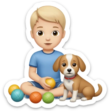 child with dog toys sticker