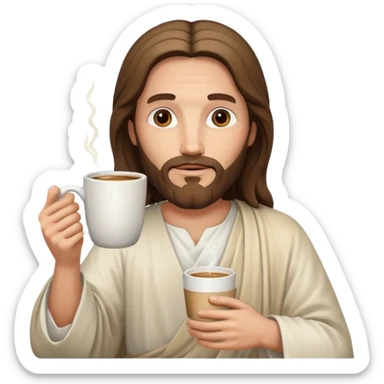Jesus holding a coffee mug sticker