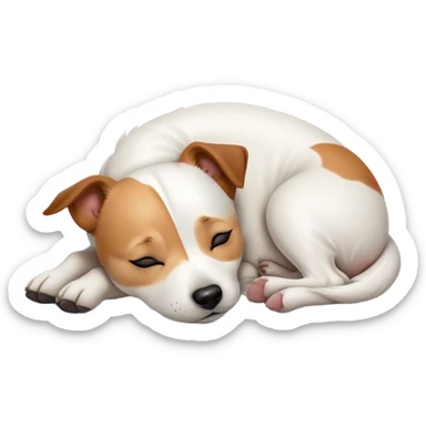 Meme-Worthy Cute Sleeping Jack Russell Terrier Portrait Emoji, Head and body resting peacefully with a contented smile, showcasing a compact, alert yet relaxed form with eyes gently closed in serene slumber, Simplified yet adorably endearing features, highly detailed, glowing with a soft, drowsy canine light, high shine, relaxed and utterly lovable, stylized with an air of playful laziness, soft glowing outline, capturing the essence of a sleeping Jack Russell Terrier that feels destined to become the next viral icon of adorable rest! sticker