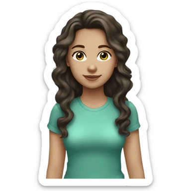 light blue green eyed girl with dark brown wavy hair with light skin tone sticker