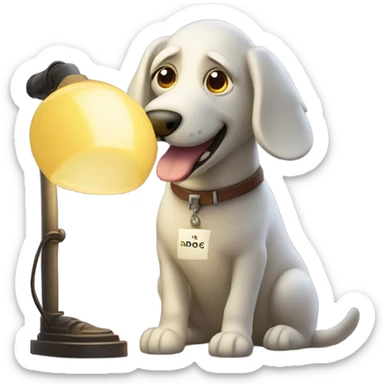 Worm dog giving advice to anamorphic lamp sticker