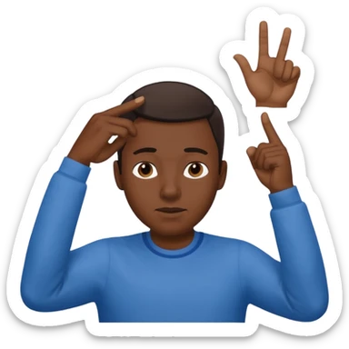 A person pointing is his head sticker