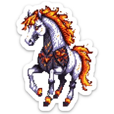 A fast-running fire horse made of embers, magma, and visible lava, with burning mane and ash particles sticker