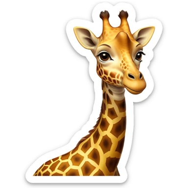 Cinematic Noble Giraffe Portrait Emoji, Poised and regal, with a towering, elegant build and a stunning, patterned Fur of warm yellows and browns, long, graceful neck and soulful, gentle eyes, Simplified yet sharp and sophisticated features, highly detailed, glowing with a soft, dignified glow, high shine, intelligent and graceful, stylized with an air of savannah majesty, focused and attentive, soft glowing outline, capturing the essence of a watchful and confident giant, so majestic it feels as though it could stretch out of the screen with effortless authority! sticker