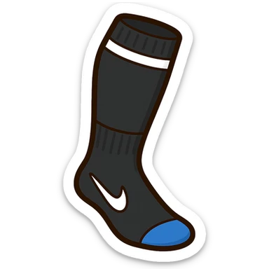 A single black football sock with a white Nike tick, knee-high style, emoji style, no background sticker
