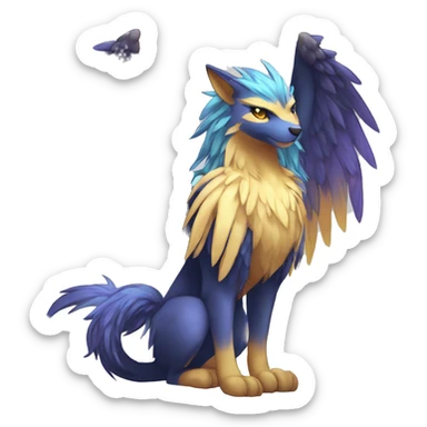 Anthro Sona Cool Edgy Cute Legendary Colorful Shy Winged Shiny Fakemon-Fantasy-Creature With Long Hair-Mane Full Body Detailed High Quality sticker