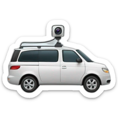 A mini van that looks like outdoor security camera with lens as wheels sticker
