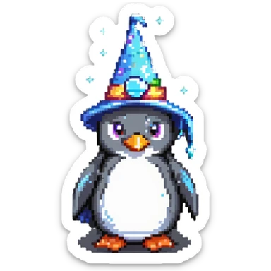 a penguin wizard with magical sparkles sticker