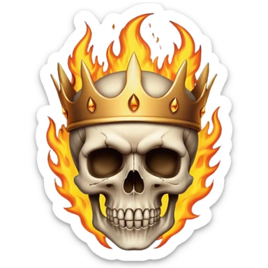 A detailed skull crowned by realistic flames, gothic metal aesthetic, high contrast, soft neutral background, subtle shadow, emoji-style icon, clean edges, digital illustration. sticker