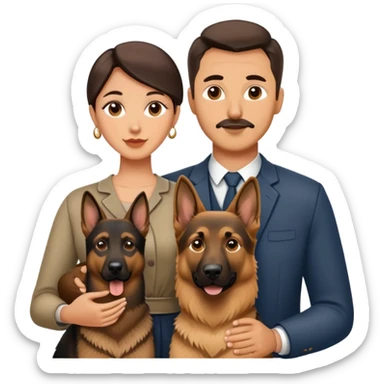 Human Husband and wife with their sable German shepherd  sticker