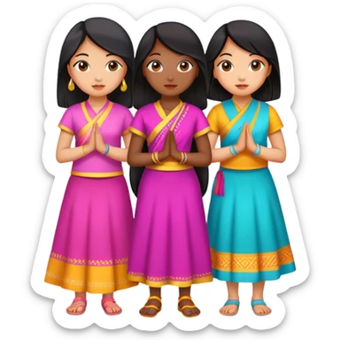 A group of girls taking a group picture. One black girl, 3 East Asian girls, and one Indian girl  sticker