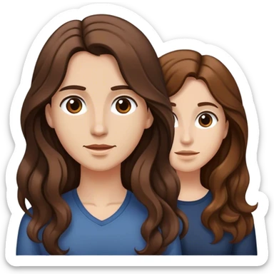 Friends head emoji. One with long brown hair and one with medium brown wavy hair sticker