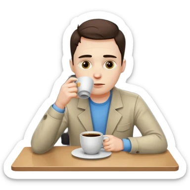 tired programmer with dark circles under his eyes drinks coffee sitting at a desk sticker