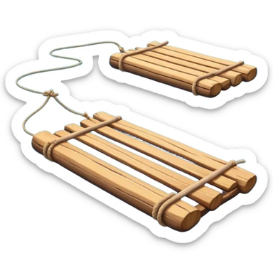 showing a simple wooden raft floating on calm blue water — made of several brown logs tied together with rope — gentle ripples around it — bright, cheerful lighting and soft shadows — minimalist, clean emoji design sticker