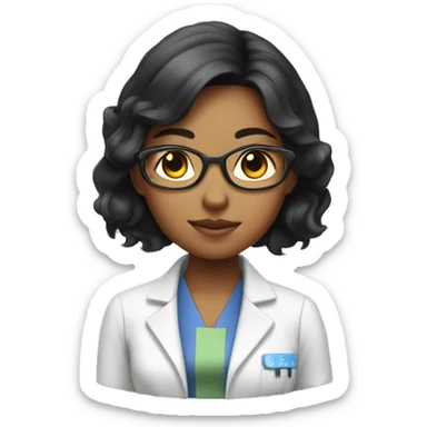 black long hair asian girl scientist with cat on her head. sticker