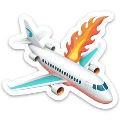 Minimalist flame combined with airplane outline icon, thin contour, monoline vector, premium travel promo emoji, aqua teal and light coral, transparent background, 512x512 sticker